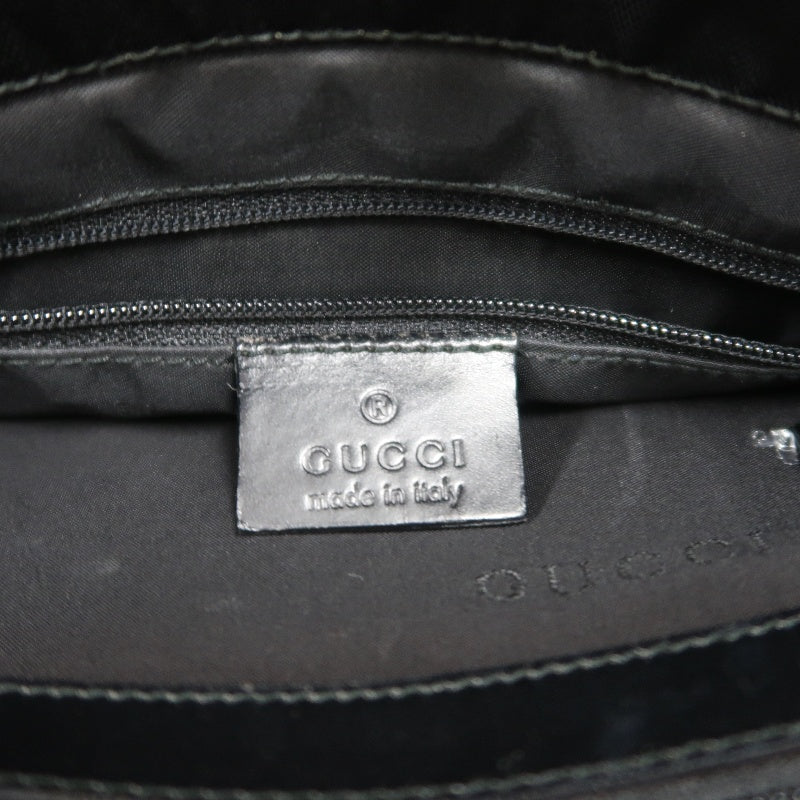 GUCCI Bamboo Handbag Tote Nylon Black Silver Hardware 自定义贴士：