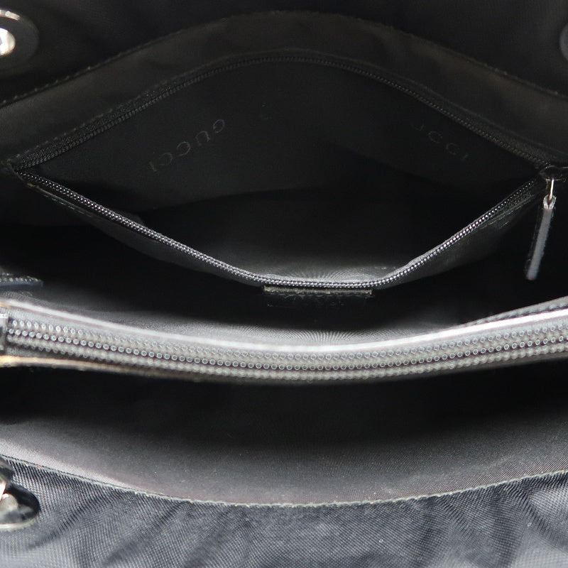 GUCCI Bamboo Handbag Tote Nylon Black Silver Hardware 自定义贴士：