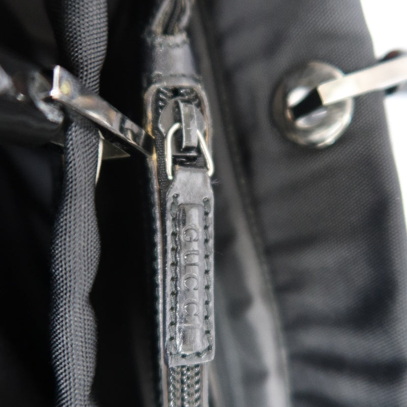 GUCCI Bamboo Handbag Tote Nylon Black Silver Hardware 自定义贴士：