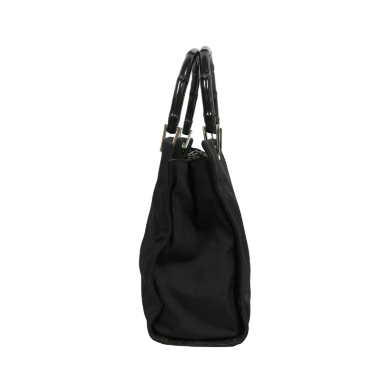 GUCCI Bamboo Handbag Tote Nylon Black Silver Hardware 自定义贴士：