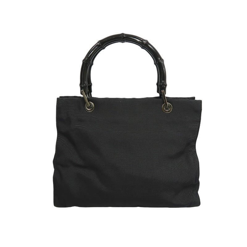 GUCCI Bamboo Handbag Tote Nylon Black Silver Hardware 自定义贴士：