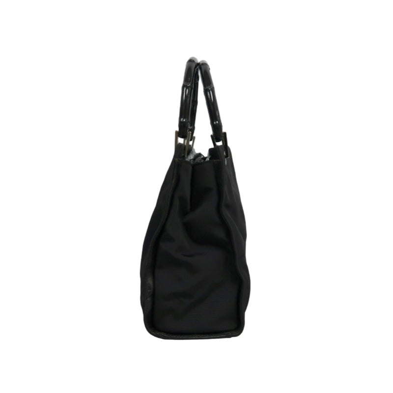 GUCCI Bamboo Handbag Tote Nylon Black Silver Hardware 自定义贴士：
