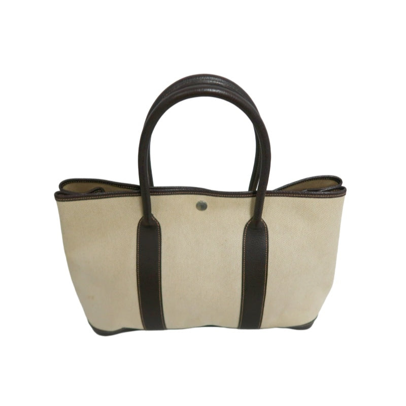 HERMES Garden Party PM Tote Bag Handbag  Toile H Canvas  Beige Dark Brown Silver Hardware
