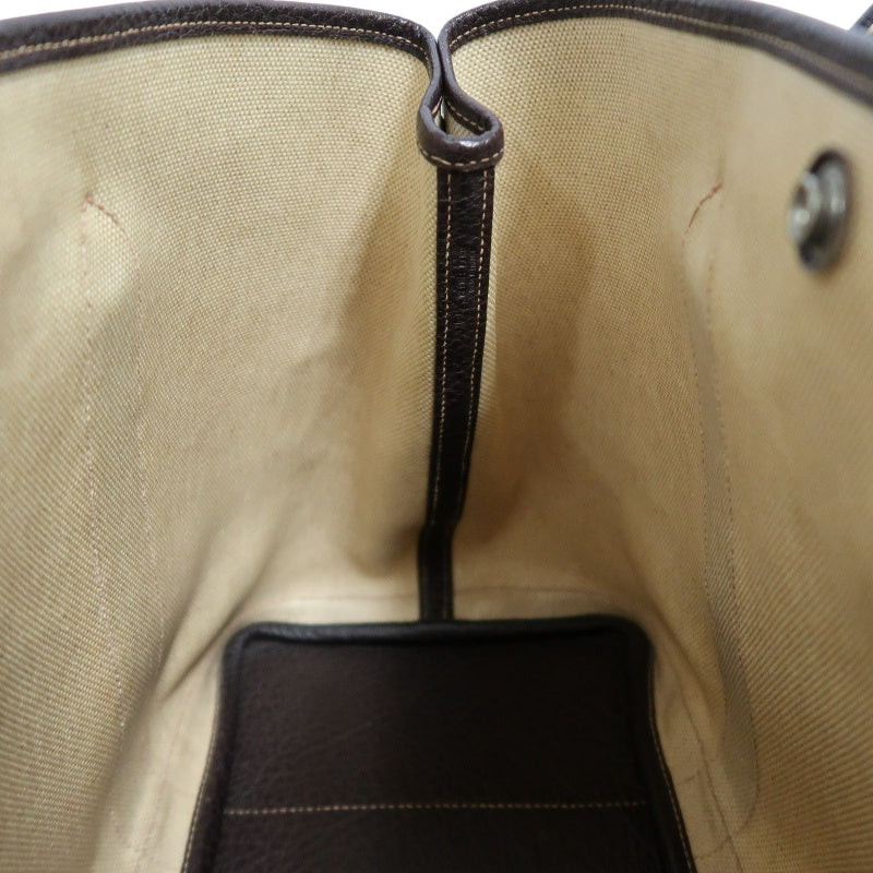 HERMES Garden Party PM Tote Bag Handbag  Toile H Canvas  Beige Dark Brown Silver Hardware