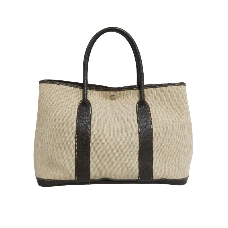 HERMES Garden Party PM Tote Bag Handbag  Toile H Canvas  Beige Dark Brown Silver Hardware