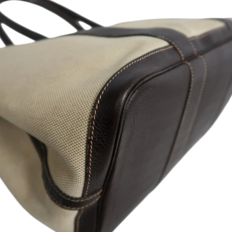 HERMES Garden Party PM Tote Bag Handbag  Toile H Canvas  Beige Dark Brown Silver Hardware