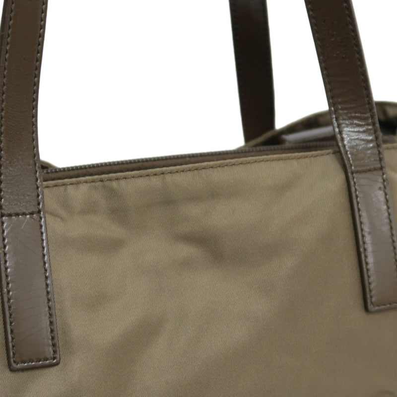 PRADA Tote Bag Shoulder Bag Nylon Leather Beige Silver Hardware