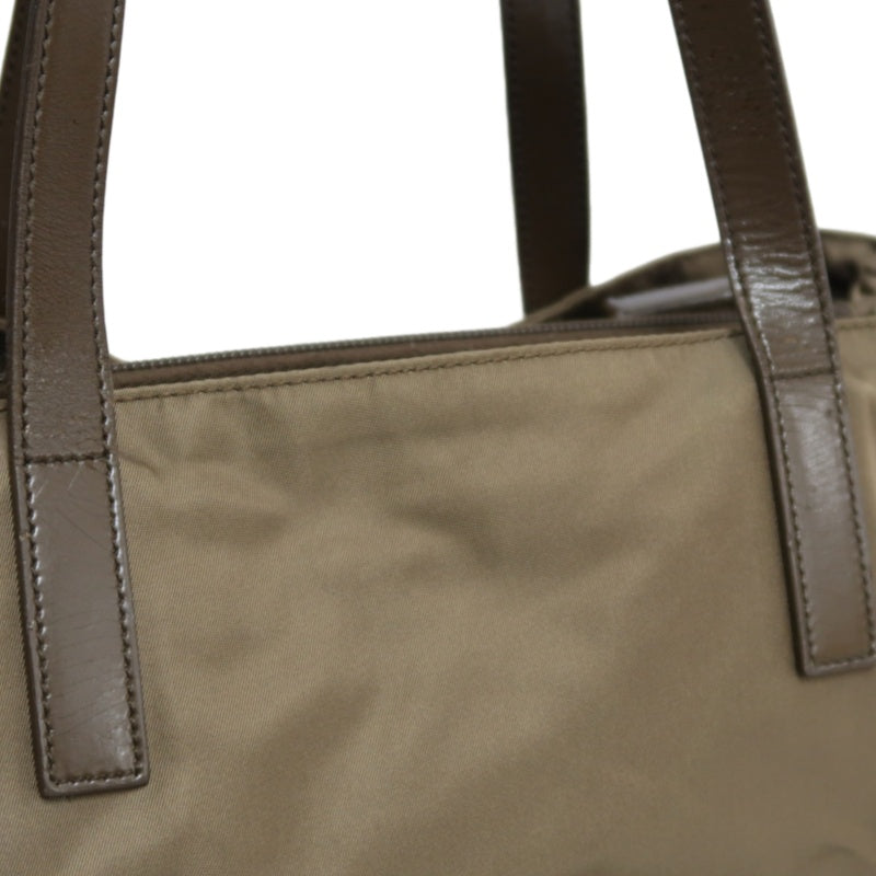 PRADA Tote Bag Shoulder Bag Nylon Leather Beige Silver Hardware