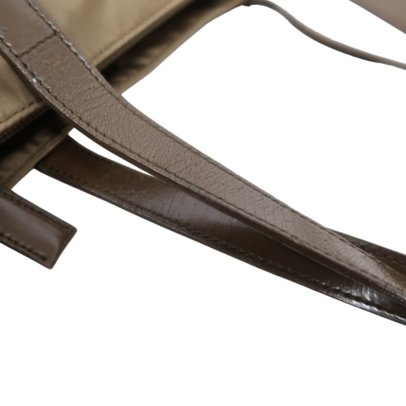 PRADA Tote Bag Shoulder Bag Nylon Leather Beige Silver Hardware