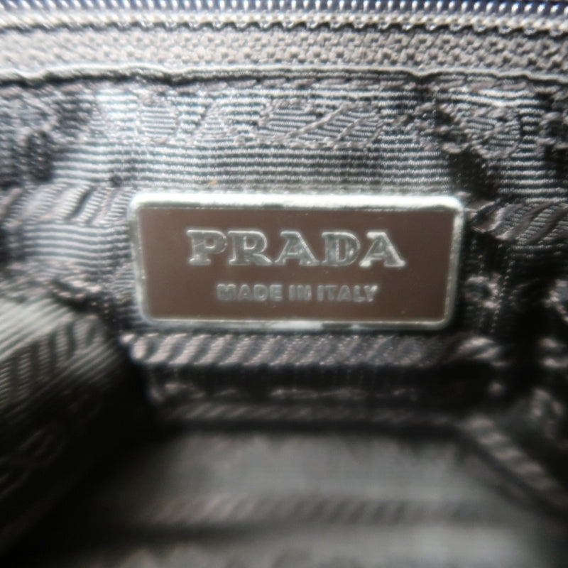 PRADA Tote Bag Shoulder Bag Nylon Leather Beige Silver Hardware