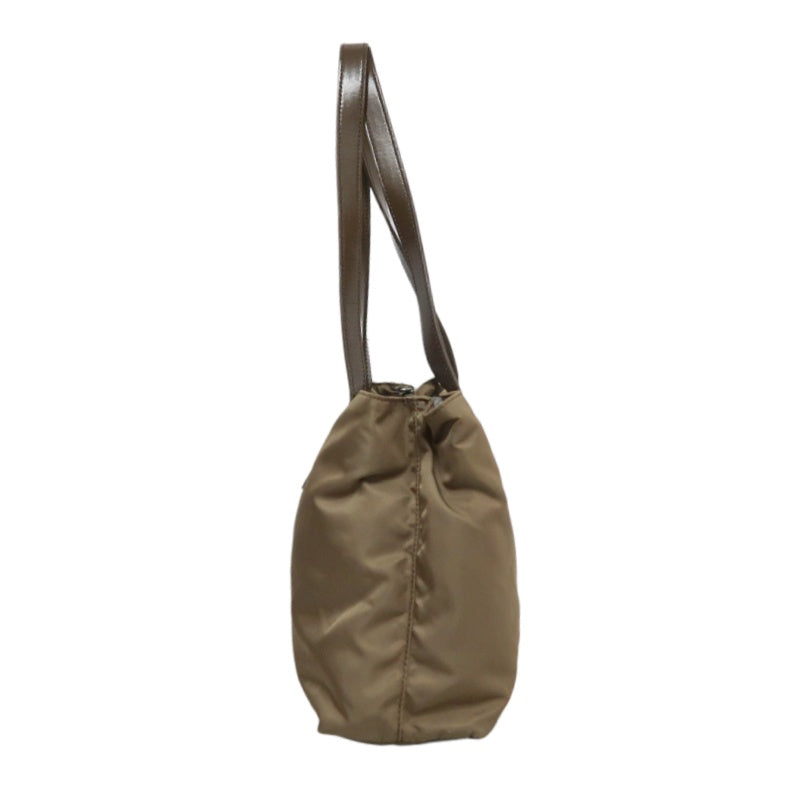 PRADA Tote Bag Shoulder Bag Nylon Leather Beige Silver Hardware