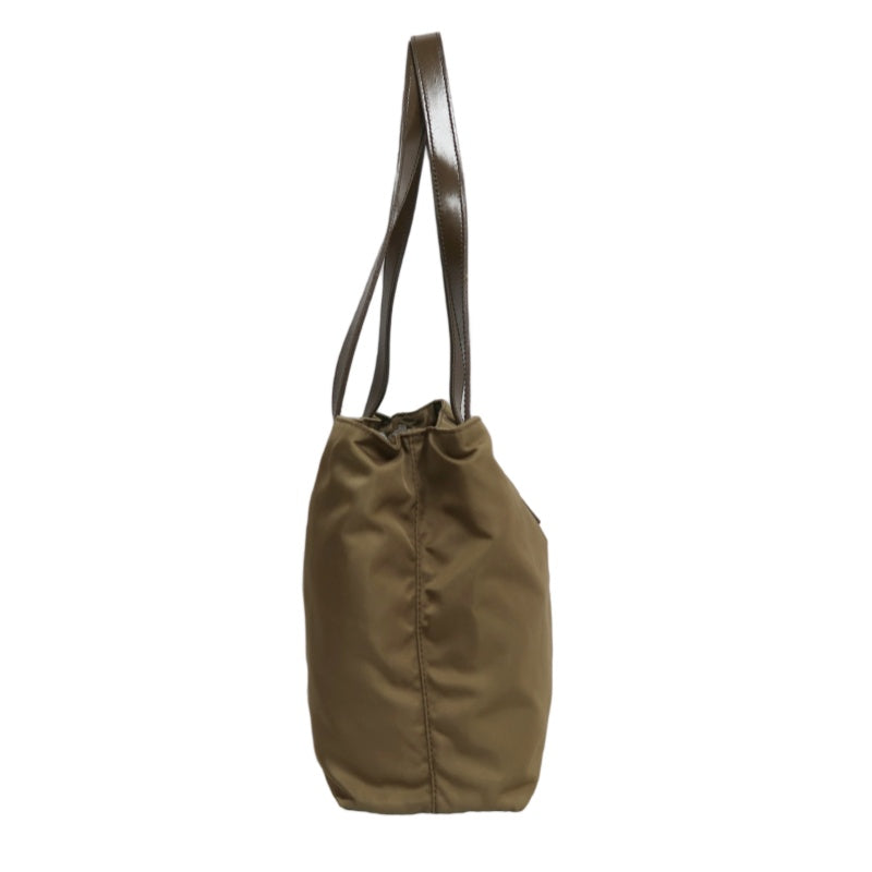 PRADA Tote Bag Shoulder Bag Nylon Leather Beige Silver Hardware