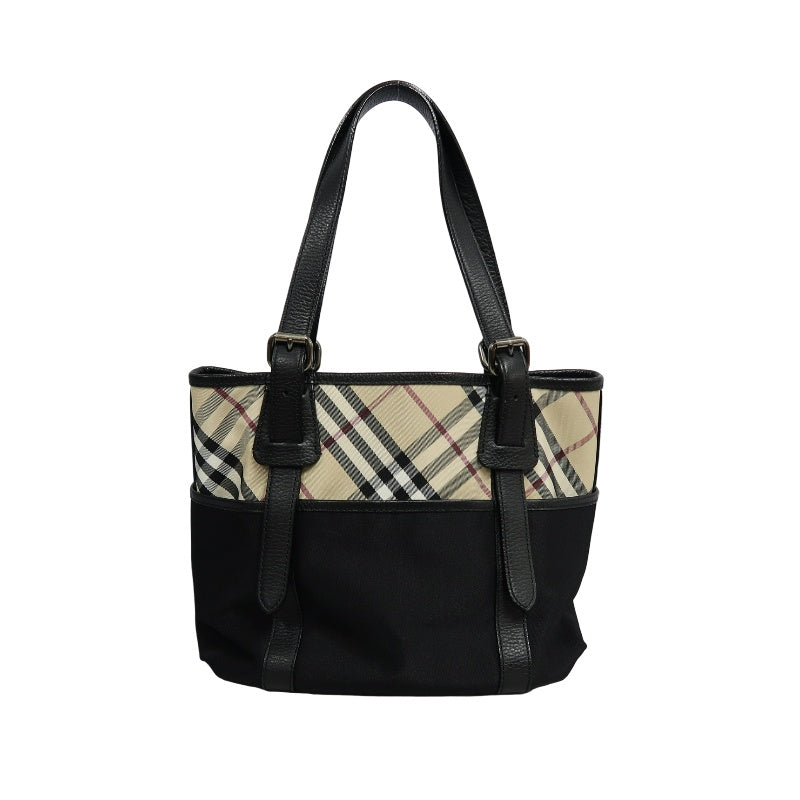 BURBERRYNova Check Tote Bag Handbag Nylon Leather Black Beige Silver Hardware