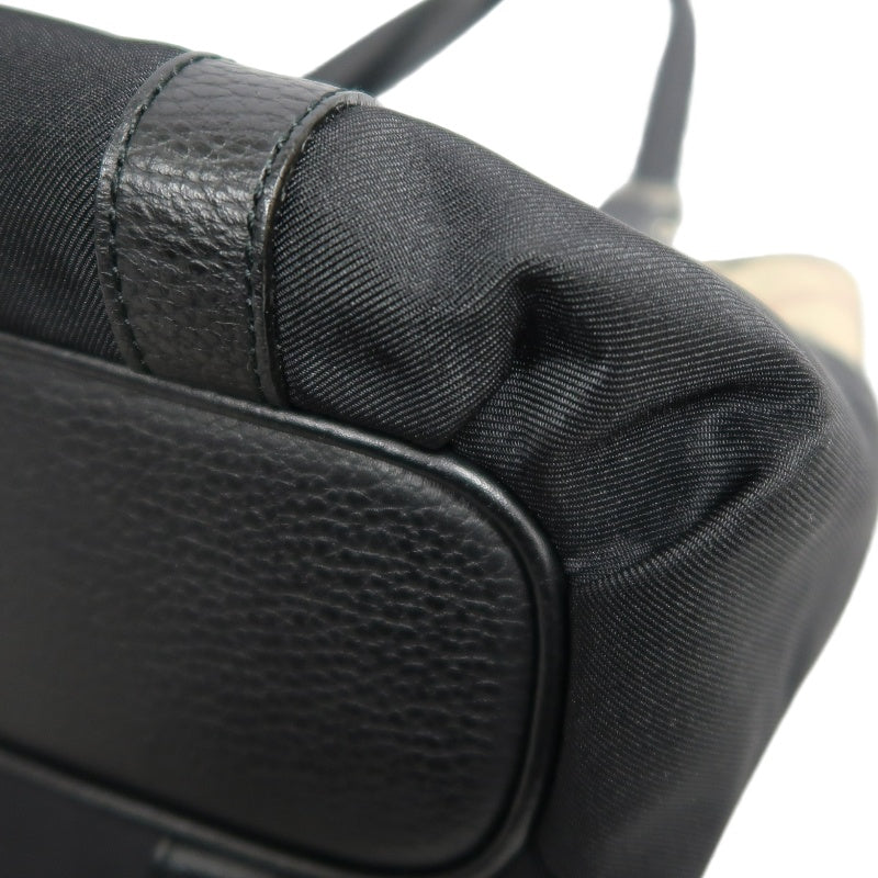 BURBERRYNova Check Tote Bag Handbag Nylon Leather Black Beige Silver Hardware