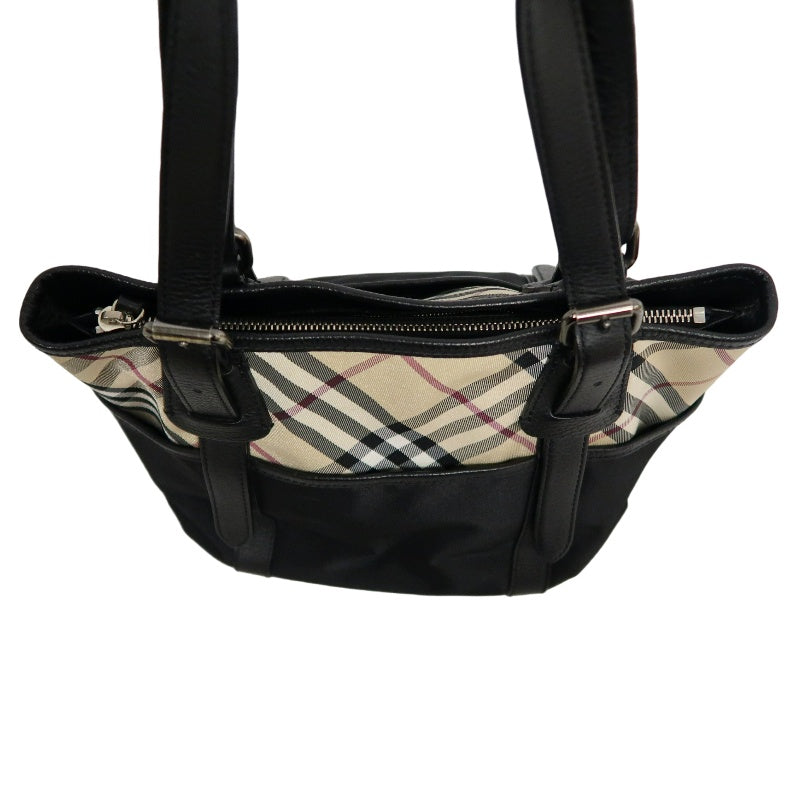 BURBERRYNova Check Tote Bag Handbag Nylon Leather Black Beige Silver Hardware