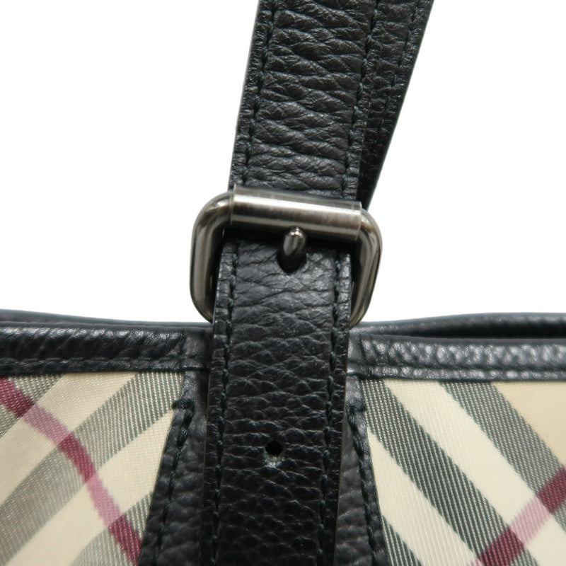 BURBERRYNova Check Tote Bag Handbag Nylon Leather Black Beige Silver Hardware