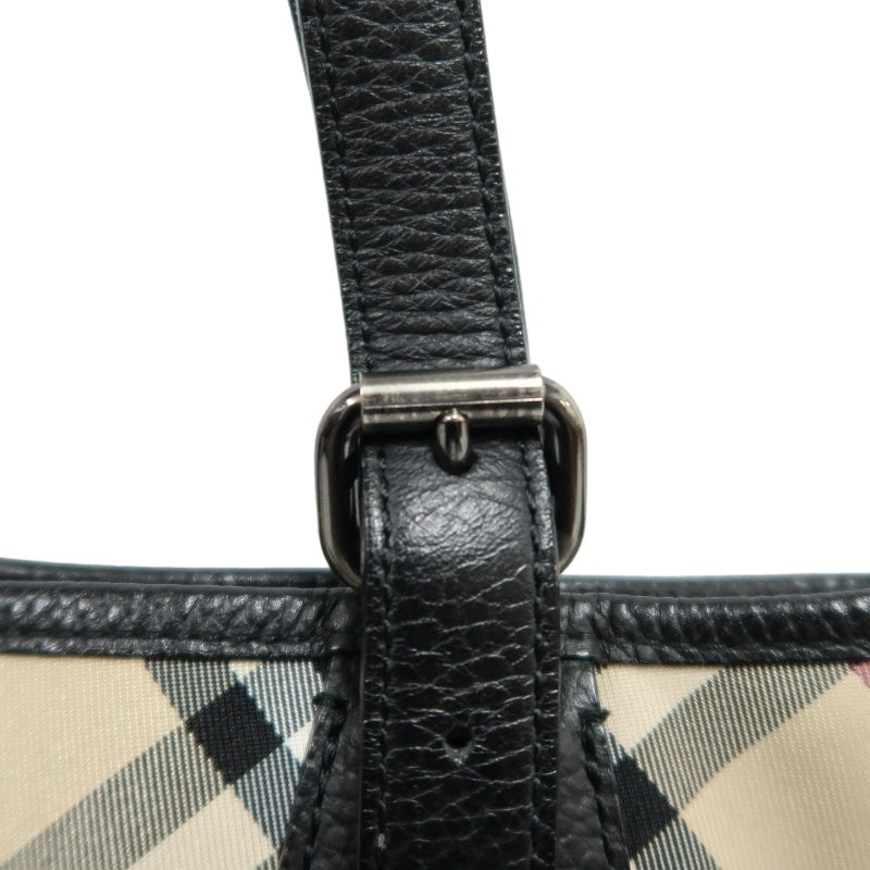 BURBERRYNova Check Tote Bag Handbag Nylon Leather Black Beige Silver Hardware