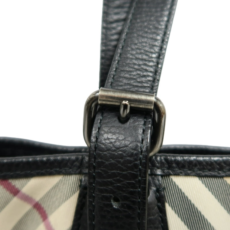 BURBERRYNova Check Tote Bag Handbag Nylon Leather Black Beige Silver Hardware