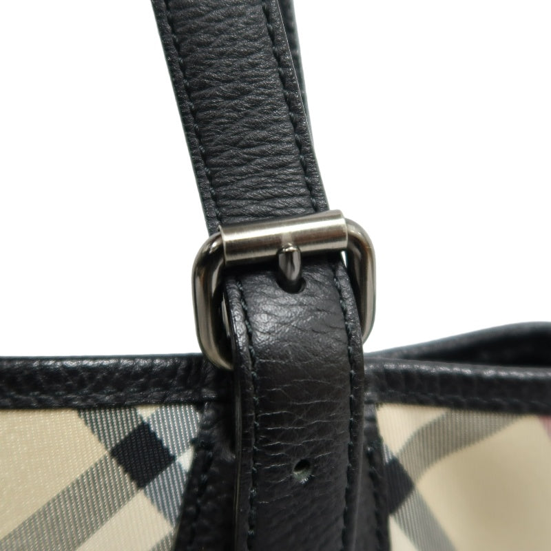 BURBERRYNova Check Tote Bag Handbag Nylon Leather Black Beige Silver Hardware