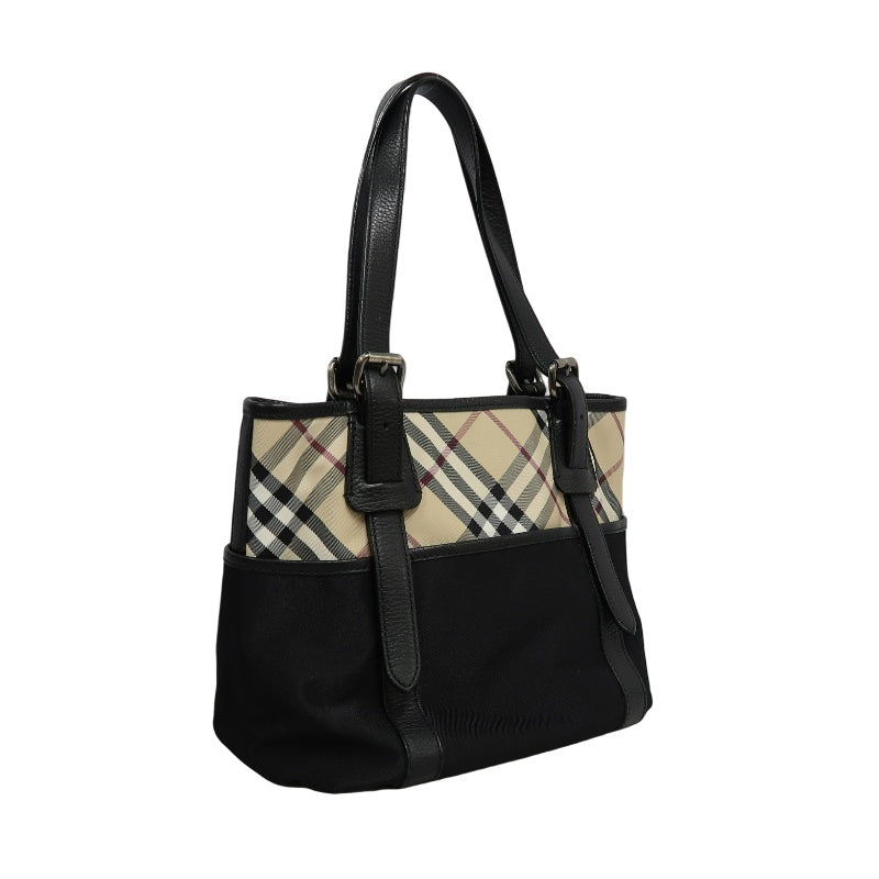 BURBERRYNova Check Tote Bag Handbag Nylon Leather Black Beige Silver Hardware