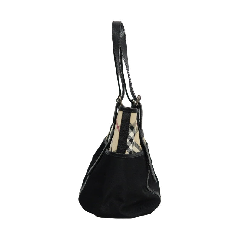 BURBERRYNova Check Tote Bag Handbag Nylon Leather Black Beige Silver Hardware