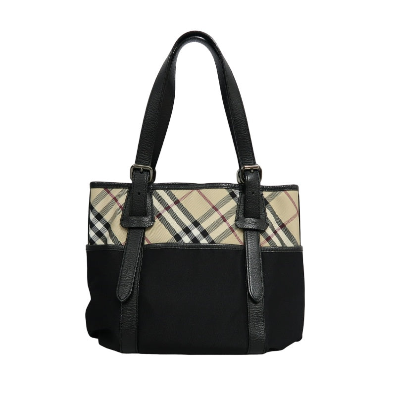 BURBERRYNova Check Tote Bag Handbag Nylon Leather Black Beige Silver Hardware