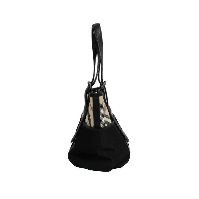 BURBERRYNova Check Tote Bag Handbag Nylon Leather Black Beige Silver Hardware