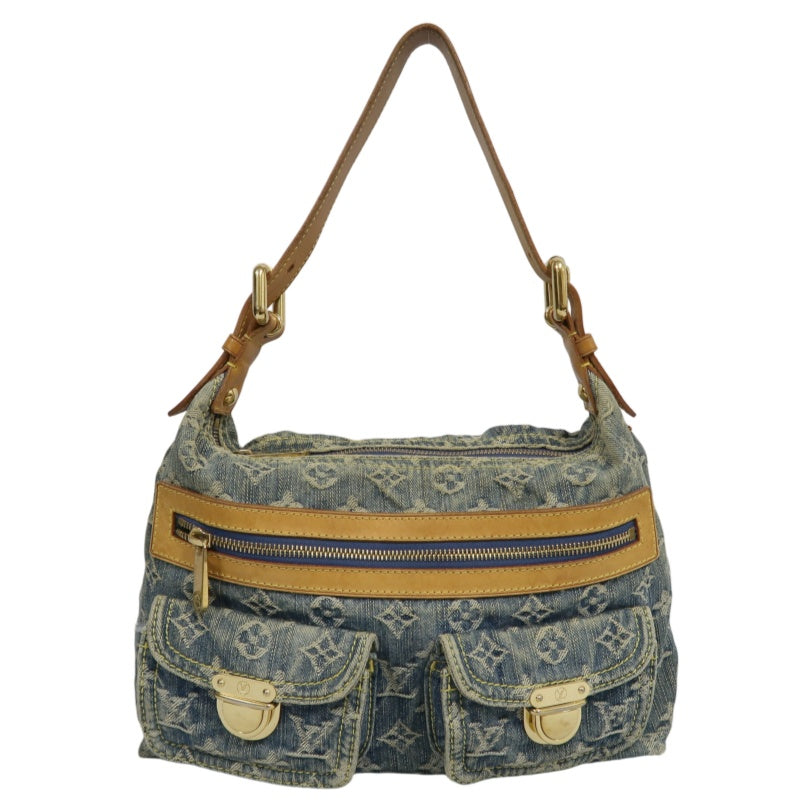 LOUIS VUITTON Monogram Denim Buggy PM Shoulder Handbag  Blue  Gold Hardware