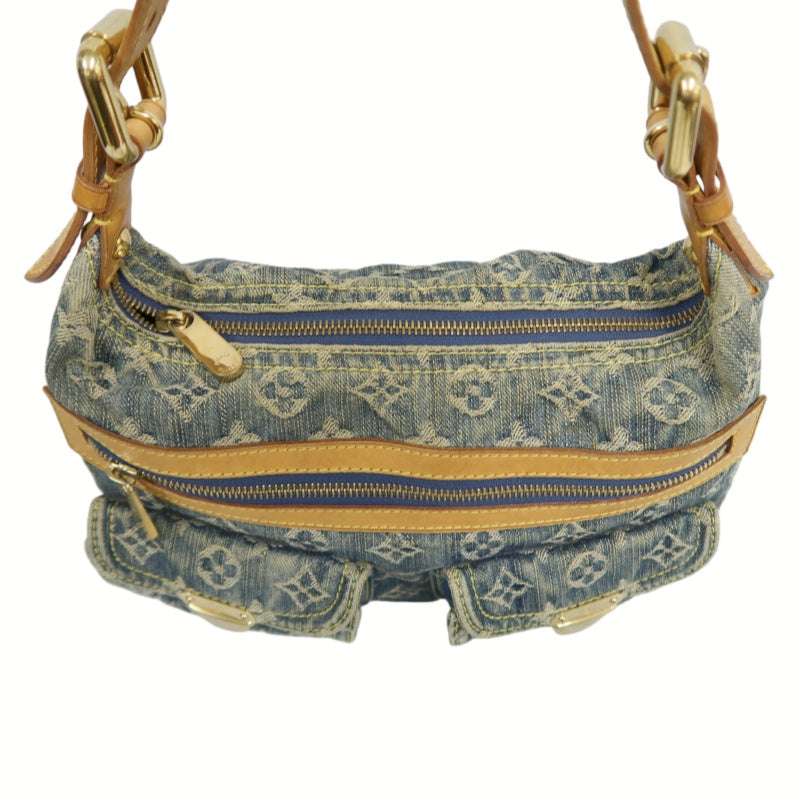 LOUIS VUITTON Monogram Denim Buggy PM Shoulder Handbag  Blue  Gold Hardware