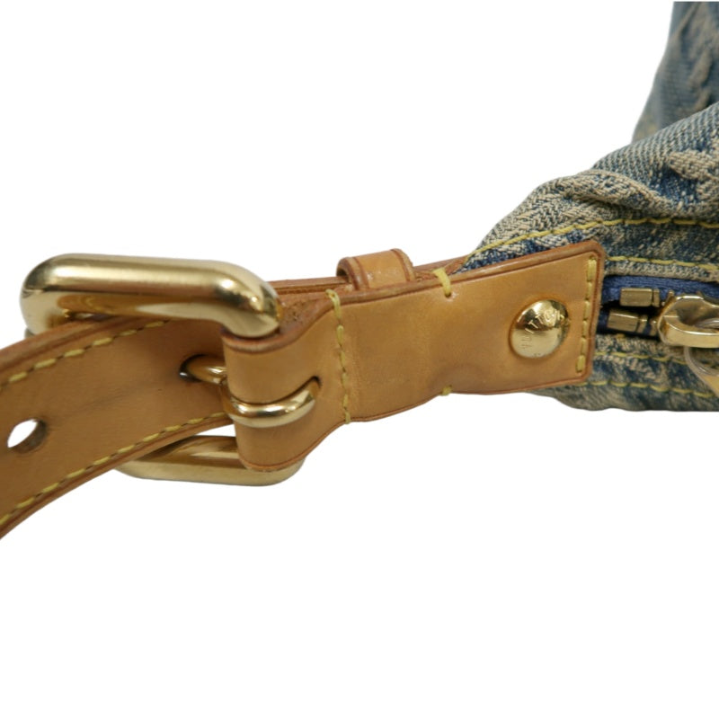 LOUIS VUITTON Monogram Denim Buggy PM Shoulder Handbag  Blue  Gold Hardware