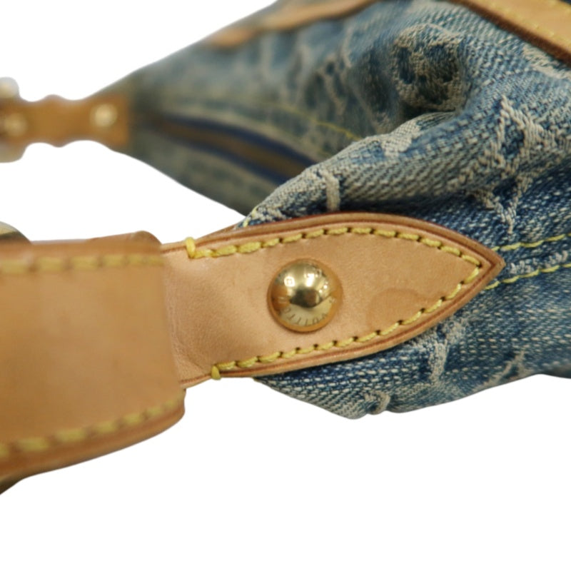 LOUIS VUITTON Monogram Denim Buggy PM Shoulder Handbag  Blue  Gold Hardware