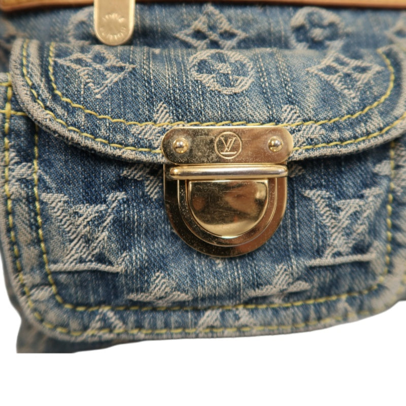 LOUIS VUITTON Monogram Denim Buggy PM Shoulder Handbag  Blue  Gold Hardware