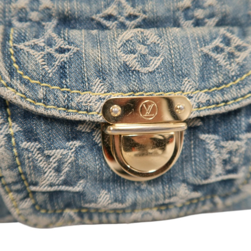 LOUIS VUITTON Monogram Denim Buggy PM Shoulder Handbag  Blue  Gold Hardware