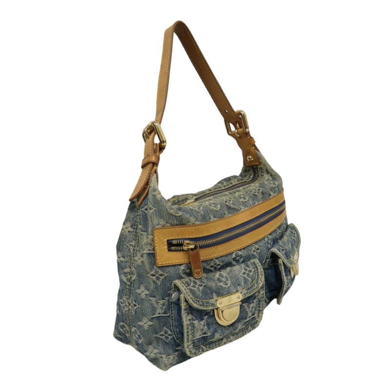 LOUIS VUITTON Monogram Denim Buggy PM Shoulder Handbag  Blue  Gold Hardware