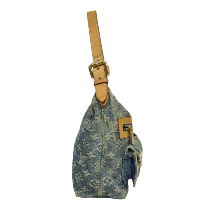 LOUIS VUITTON Monogram Denim Buggy PM Shoulder Handbag  Blue  Gold Hardware