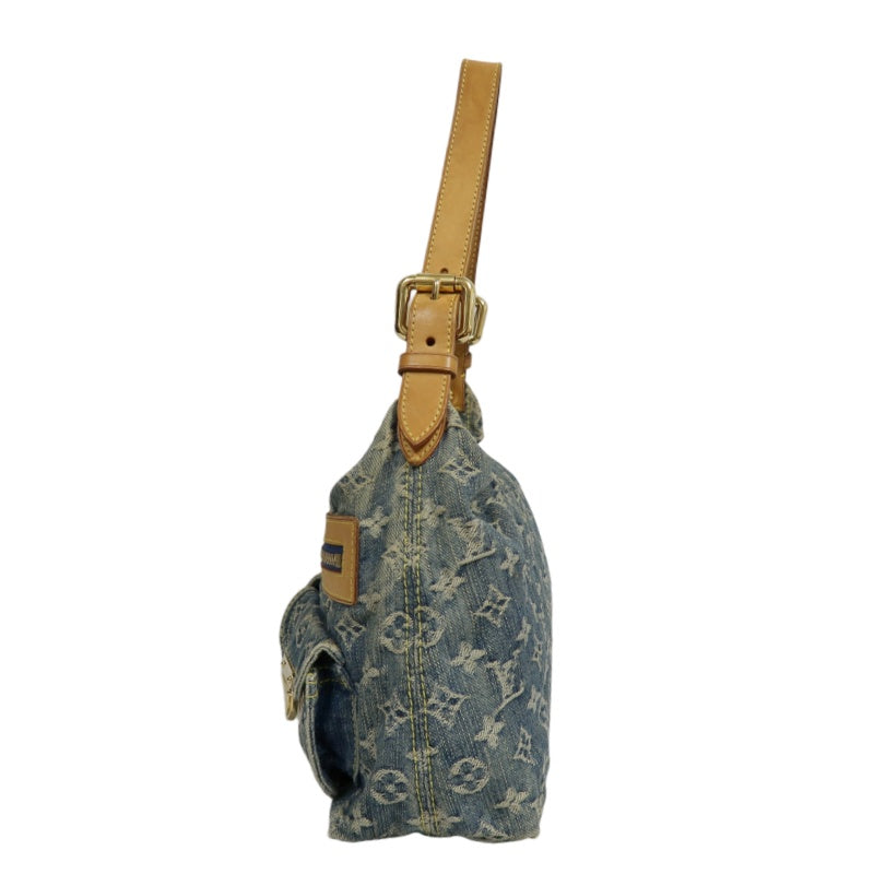 LOUIS VUITTON Monogram Denim Buggy PM Shoulder Handbag  Blue  Gold Hardware