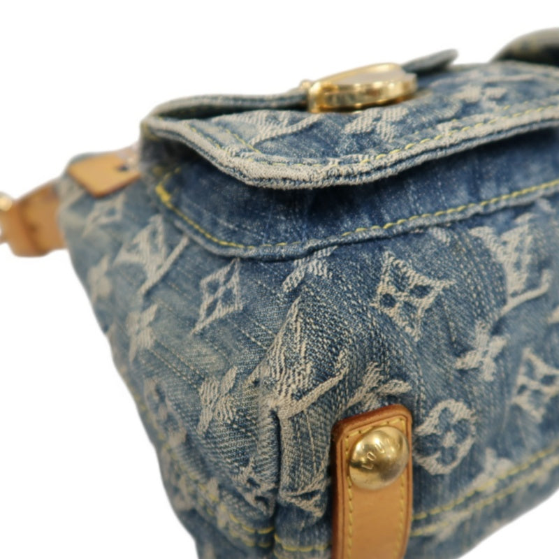 LOUIS VUITTON Monogram Denim Buggy PM Shoulder Handbag  Blue  Gold Hardware