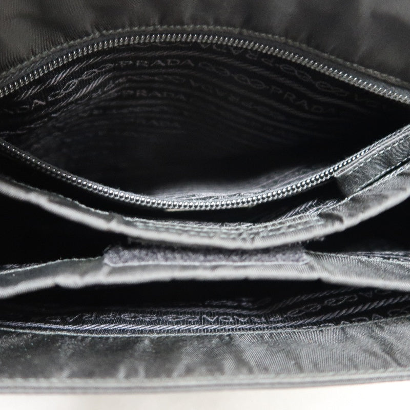 PRADA Nylon Tote Bag Shoulder Bag Black Silver Hardware Guarantee Card