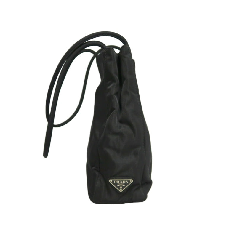 PRADA Nylon Tote Bag Shoulder Bag Black Silver Hardware Guarantee Card