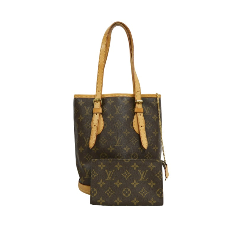 LOUIS VUITTON Monogram Bucket PM Totebag 　brown Pouch Gold Hardware