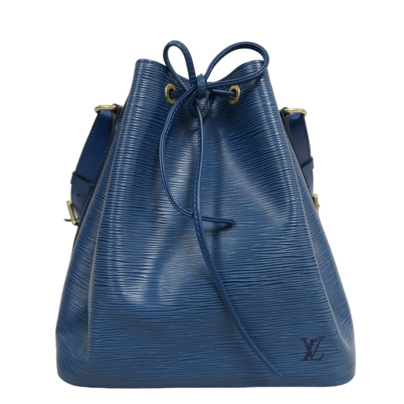 LOUIS VUITTON Epi Leather Petit Noe Bucket Bag BlueDrawstring And Gold Hardware