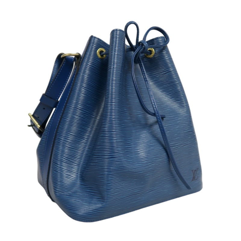 LOUIS VUITTON Epi Leather Petit Noe Bucket Bag BlueDrawstring And Gold Hardware