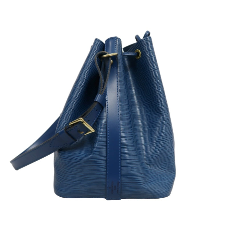 LOUIS VUITTON Epi Leather Petit Noe Bucket Bag BlueDrawstring And Gold Hardware