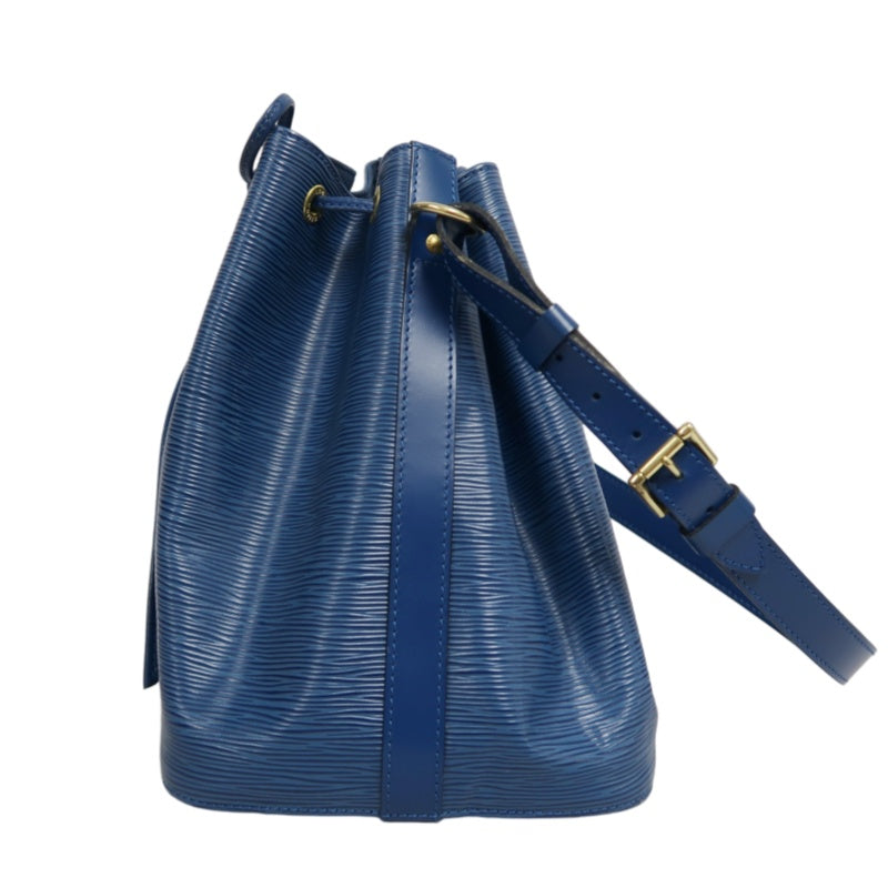 LOUIS VUITTON Epi Leather Petit Noe Bucket Bag BlueDrawstring And Gold Hardware