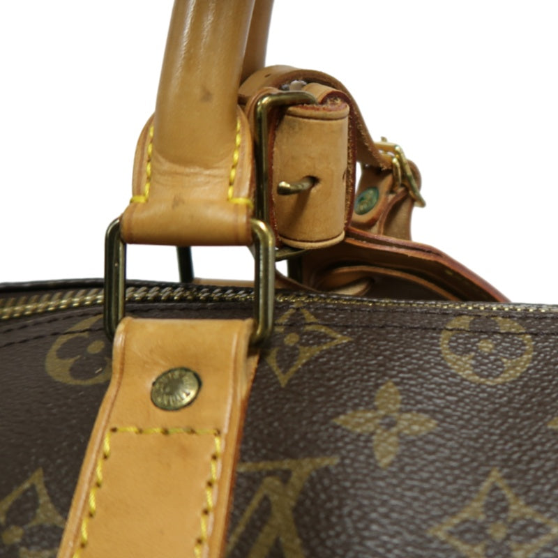 LOUIS VUITTON Monogram Canvas Leather Keepall 45 Travel Bag In Brown With Gold Hardware Including Padlock (No Key), Name Tag And Dust Bag