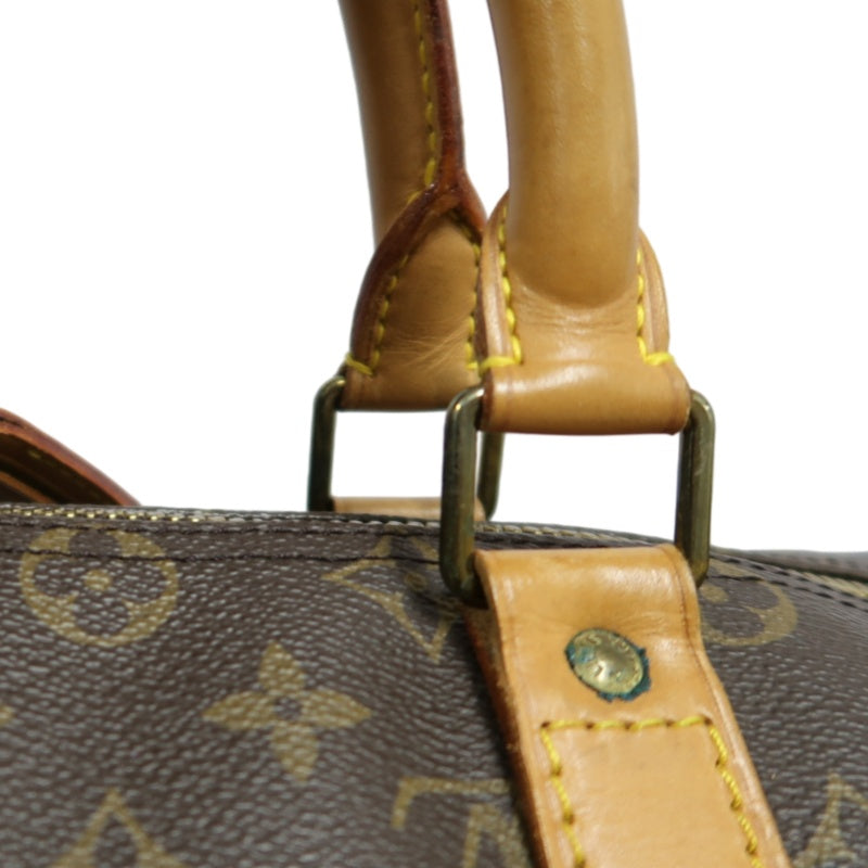 LOUIS VUITTON Monogram Canvas Leather Keepall 45 Travel Bag In Brown With Gold Hardware Including Padlock (No Key), Name Tag And Dust Bag