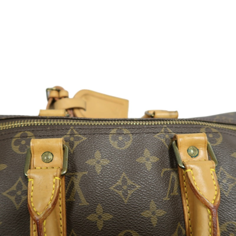 LOUIS VUITTON Monogram Canvas Leather Keepall 45 Travel Bag In Brown With Gold Hardware Including Padlock (No Key), Name Tag And Dust Bag