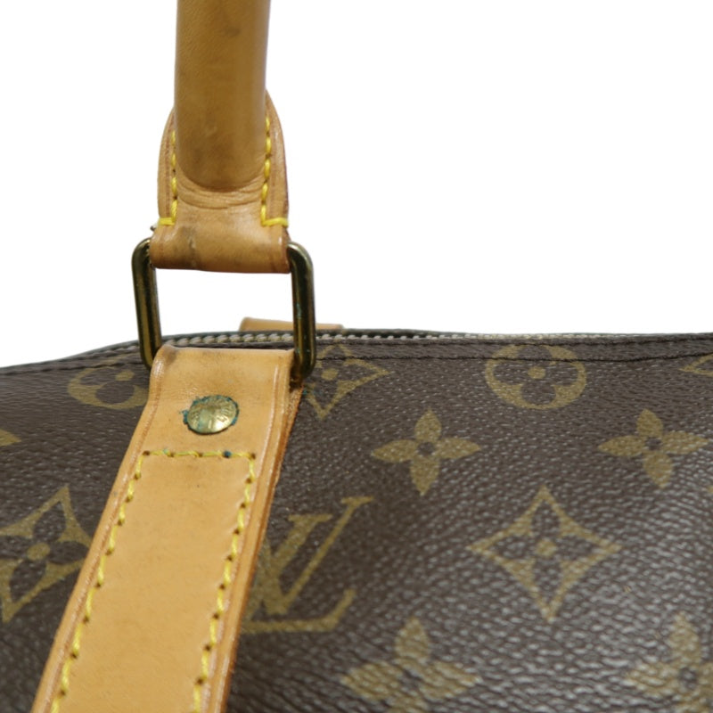 LOUIS VUITTON Monogram Canvas Leather Keepall 45 Travel Bag In Brown With Gold Hardware Including Padlock (No Key), Name Tag And Dust Bag