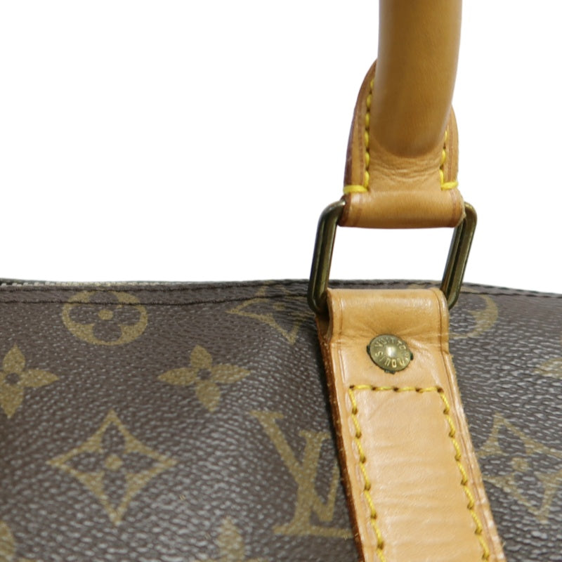 LOUIS VUITTON Monogram Canvas Leather Keepall 45 Travel Bag In Brown With Gold Hardware Including Padlock (No Key), Name Tag And Dust Bag