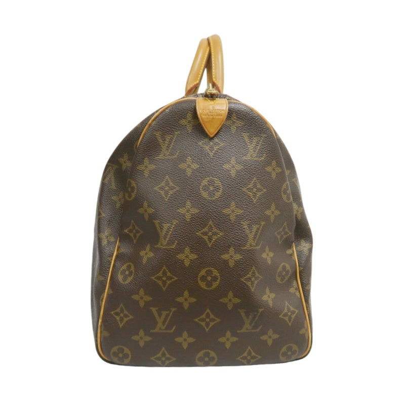 LOUIS VUITTON Monogram Canvas Leather Keepall 45 Travel Bag In Brown With Gold Hardware Including Padlock (No Key), Name Tag And Dust Bag